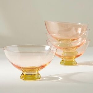 4 Anthropologie Ramona Blown Glass Peach Pedestal Bowls